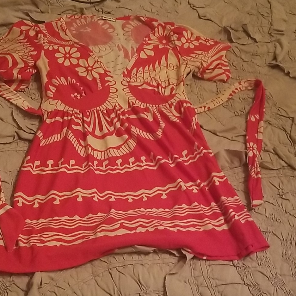 Red, beige forever 21 shirt, short dress